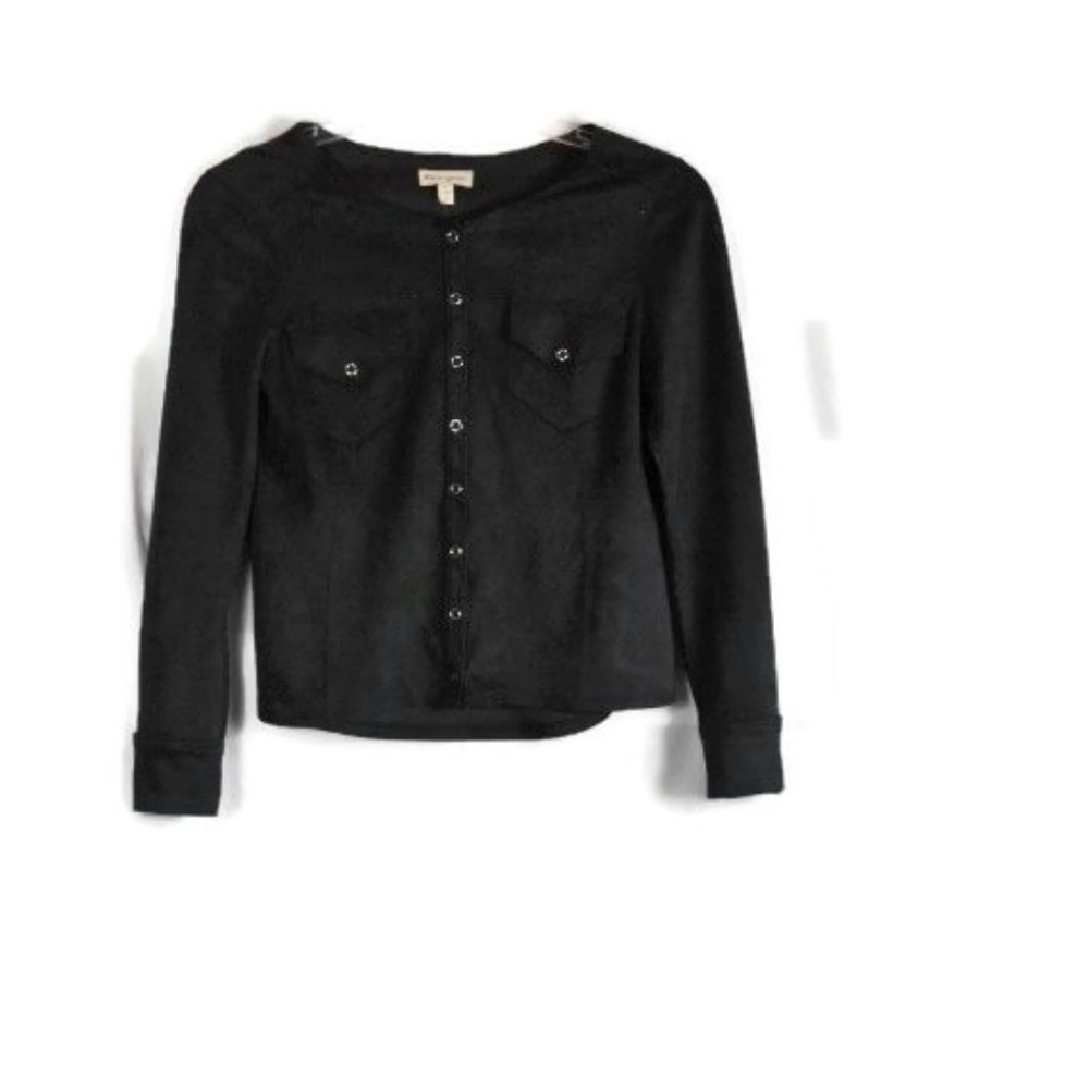 Liberty Garden Black Women's Long Sleeve Blouse Snap Button Closure Size S 035